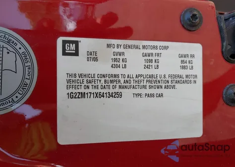 2006 Pontiac G6 Gtp from USA, damaged, VIN 1G2ZM171X64134259